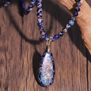 Blue Stone Choker Pendant Necklace